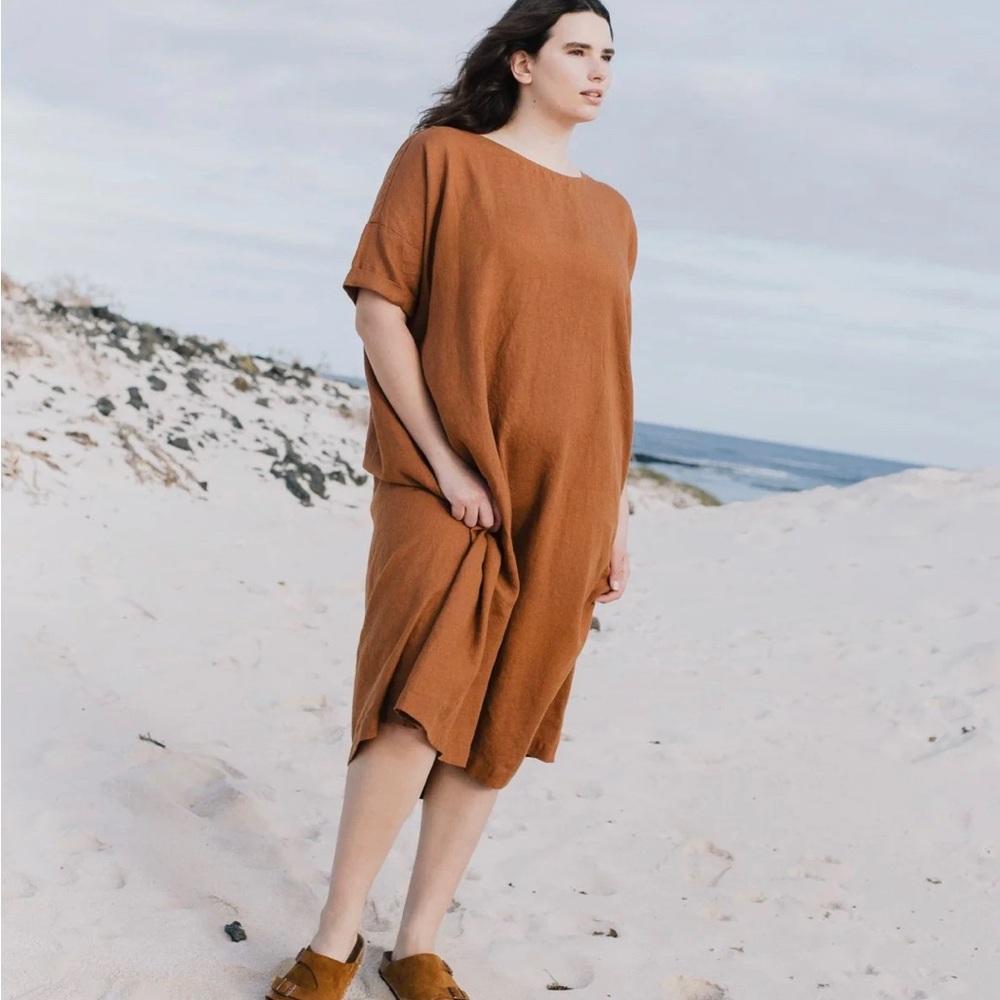 notPERFECTLINEN RENNES-2 Oversized Linen Dress in Redwood